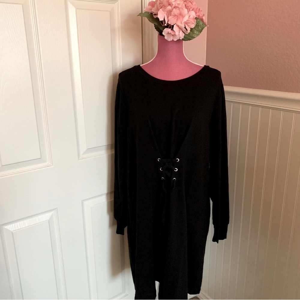 Black Long Sleeved Livi Active Dress with Corset Front, size 14/16